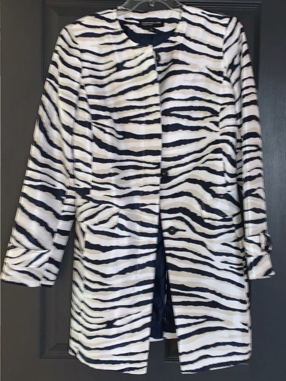 Jones New York Navy and White Striped Trench Sz8